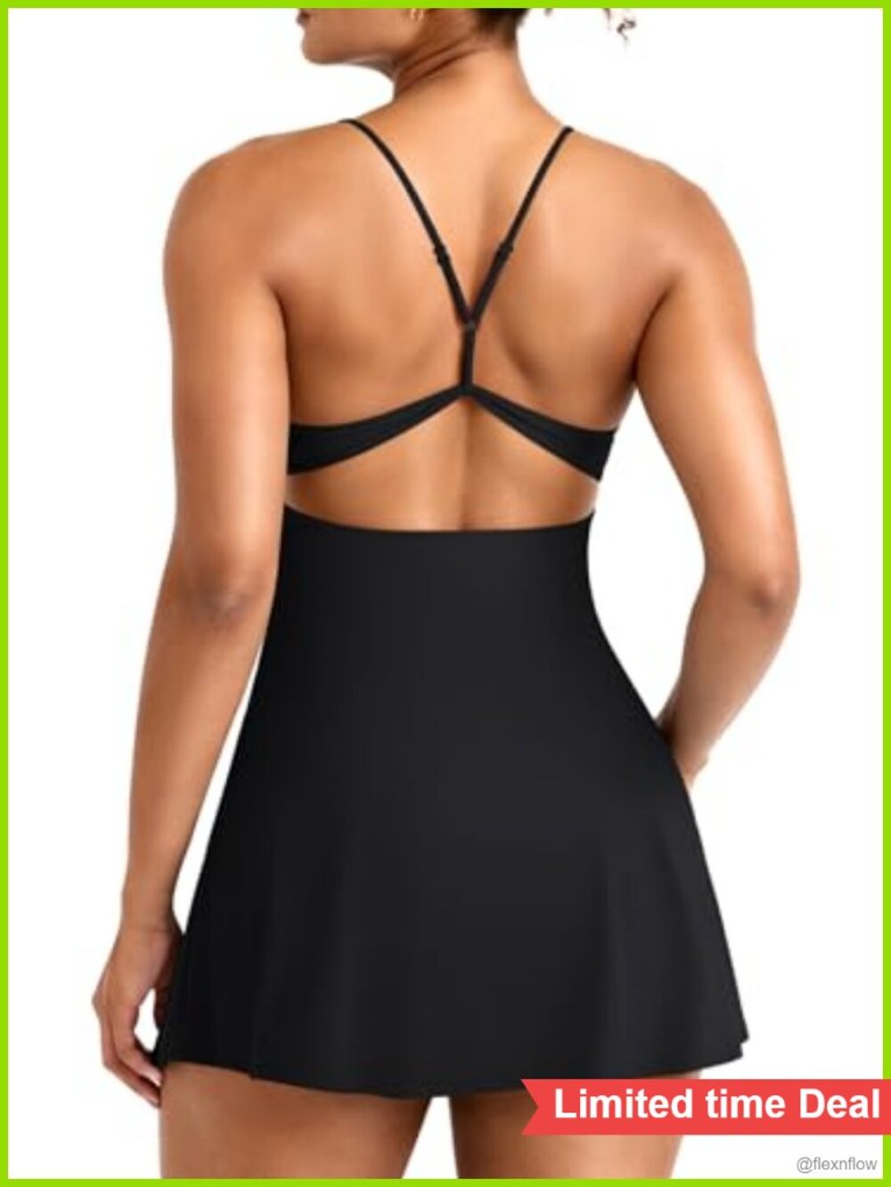 Women Tennis Dress Built-in Shorts Pocket V-Neck Open Back Activewear